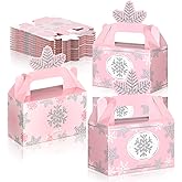 Sinmoe 12 Pcs Winter Wonderland Party Favor Box Birthday Gable Boxes Snowflake Treat Boxes Paper Goodie Gift for Wonderland Birthday Winter Holidays Baby Shower Weddings Decorations(Pink)