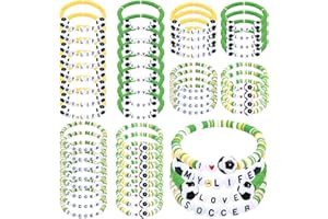yesaior 48pcs Sports Charm Bracelets, Soccer Softball Basketball Player Gifts Beaded Ball Adjustable Clay Bracelets Jewelry Sports Gifts Supplies for Teen Adults (Soccer)