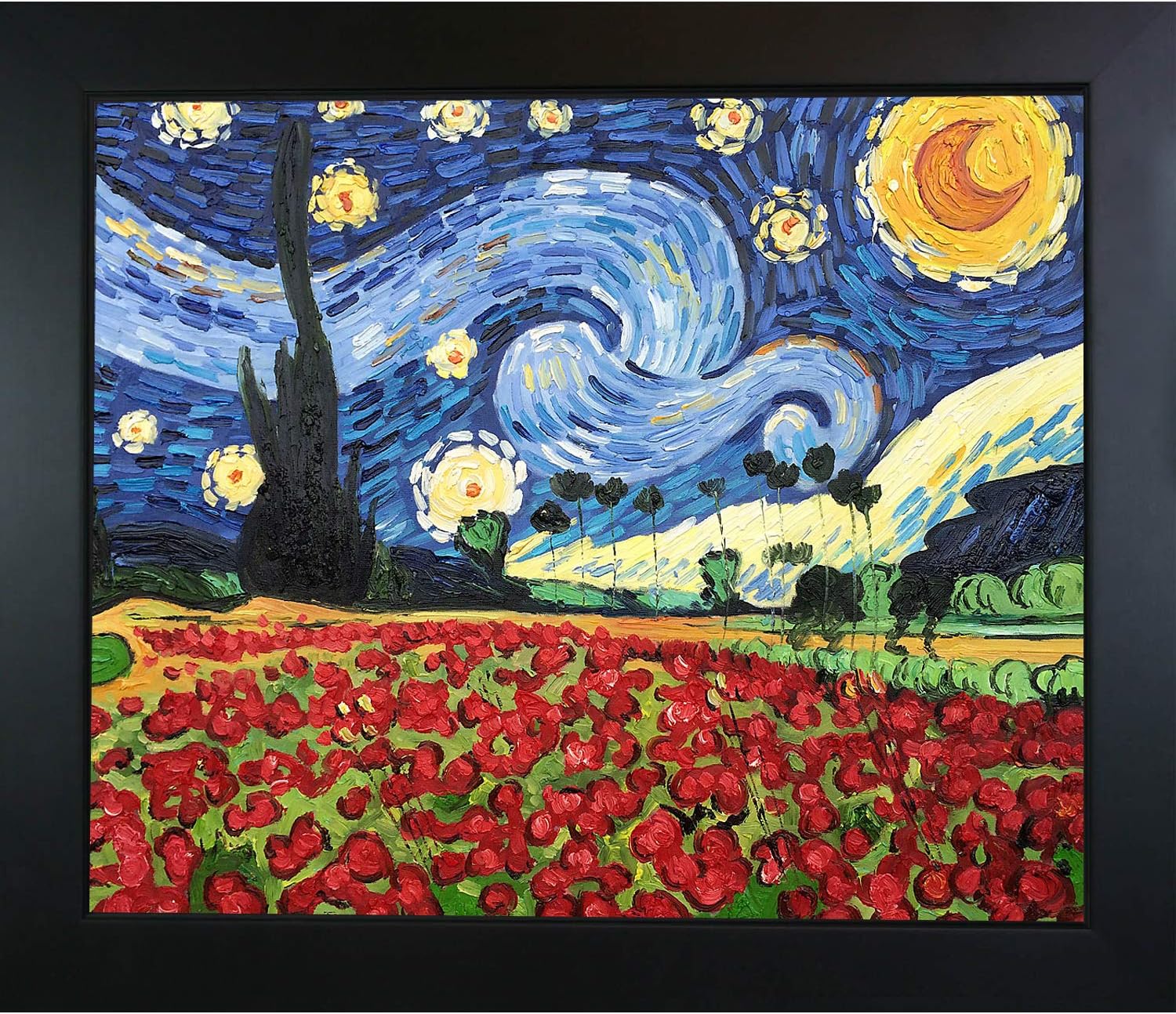 Paintings - overstockArt La Pastiche VG2667-FR-137B20X24 Framed Oil Painting Starry Poppies Collage Hand Painted Original by with New Age Wood Frame, 2.00