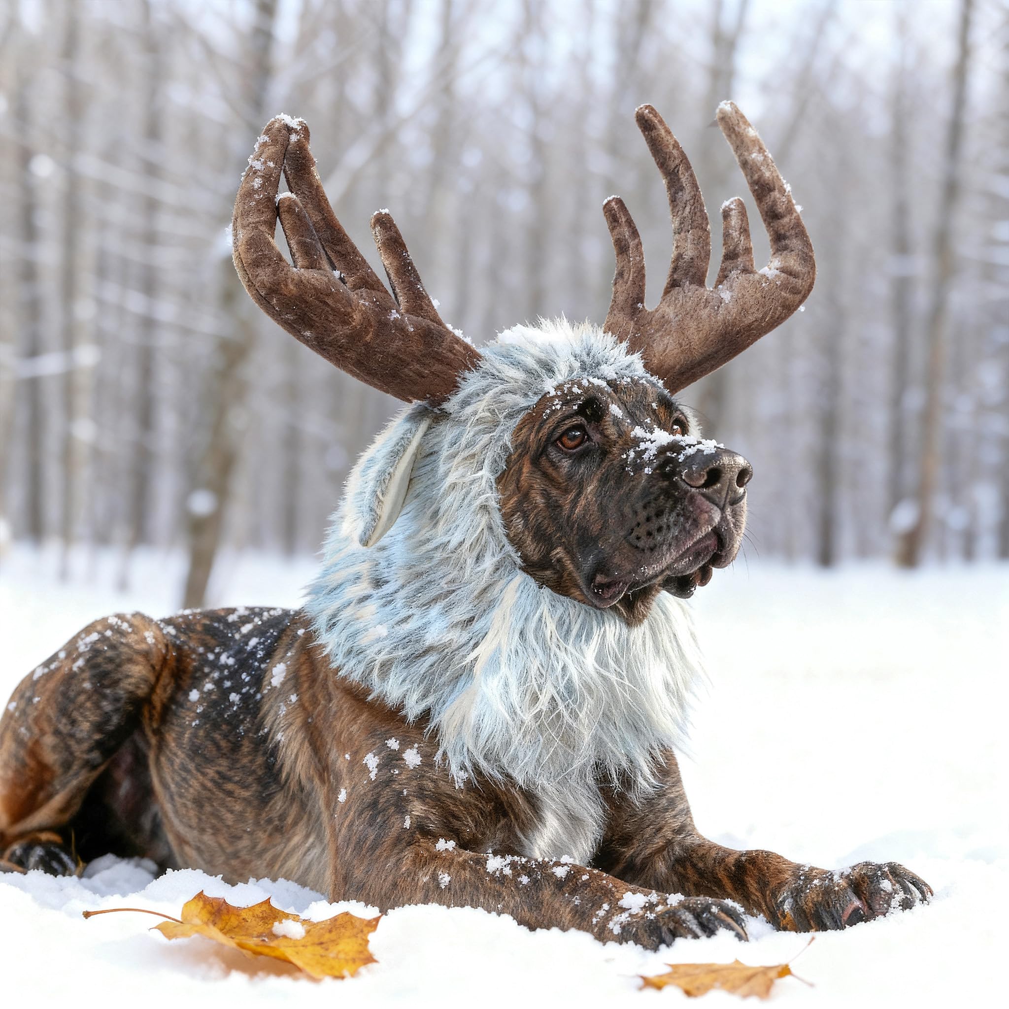 Onmygogo Funny Reindeer Pet Costumes for Dog, Cute Furry Pet Wig for Halloween Christmas, Pet Clothing Accessories (Moose, Size M) — image 1