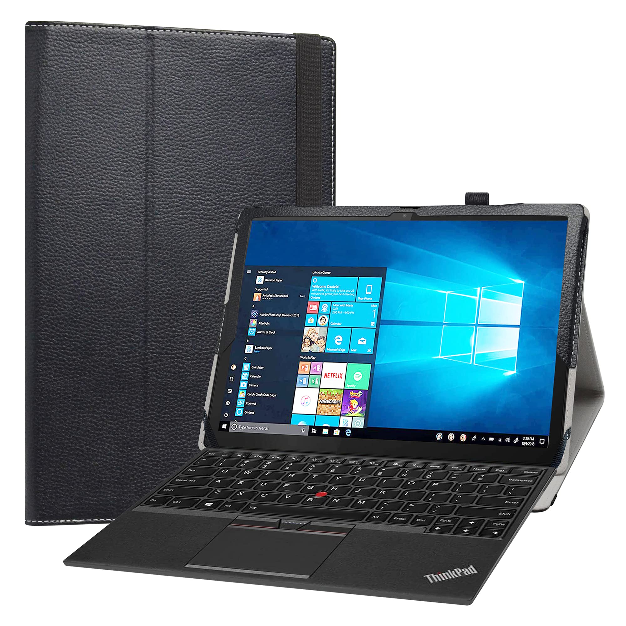 LiuShan Compatible with Lenovo ThinkPad X12 Case,PU Leather Slim Folding Stand Cover for Lenovo ThinkPad X12 Detachable/ThinkPad X12 Detachable Gen 2 12.3" Tablet PC,Black