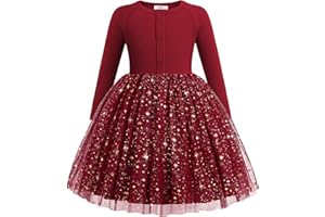 Arshiner Toddler Girls Tutu Dress Long Sleeve Fall Winter Button Front Party Tulle Dresses 2-8Y