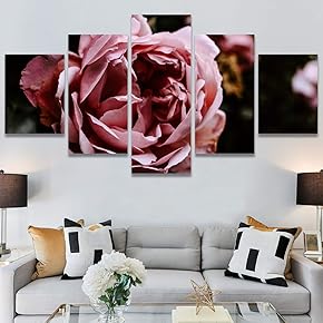 SIGNWIN 5 Panel Canvas Wall Art Pink Fields...