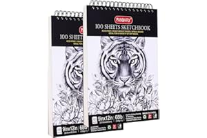 PANDAFLY 9x12" Premium Sketch Book Set, 2-Pack, 100 Sheets Spiral Bound Art Sketchbook, Acid Free (68lb/100gsm) Artist Drawing Book Paper Painting Sketching Pad, Ideal for Kids, Beginners, Artists