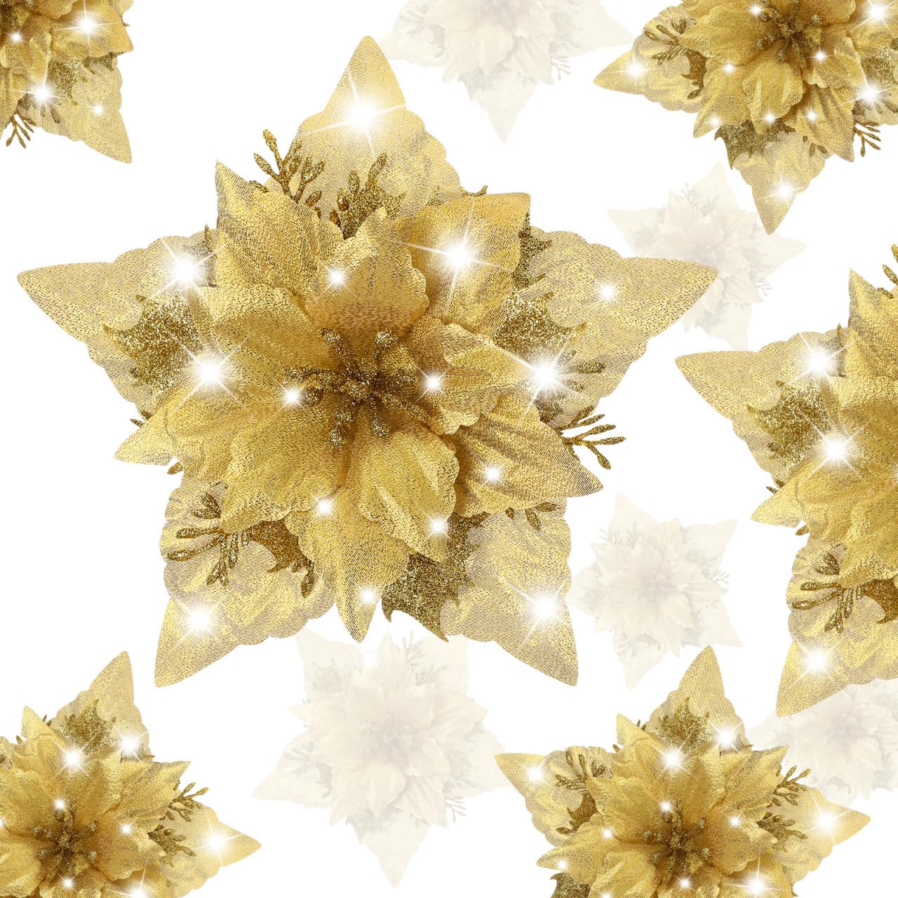 jojofuny 12pcs Christmas Flower Clip Artificial Flowers Clips and Stems for Christmas Tree Decorations for Decor and Wedding Year Celebrations