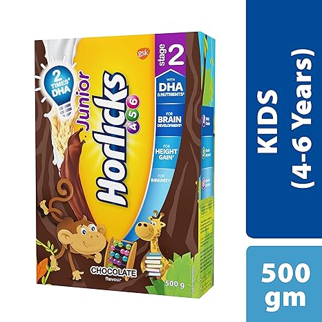 Junior Horlicks Stage 2 (4-6 years) Health & Nutrition drink - 500 g Refill pack (chocolate flavor)