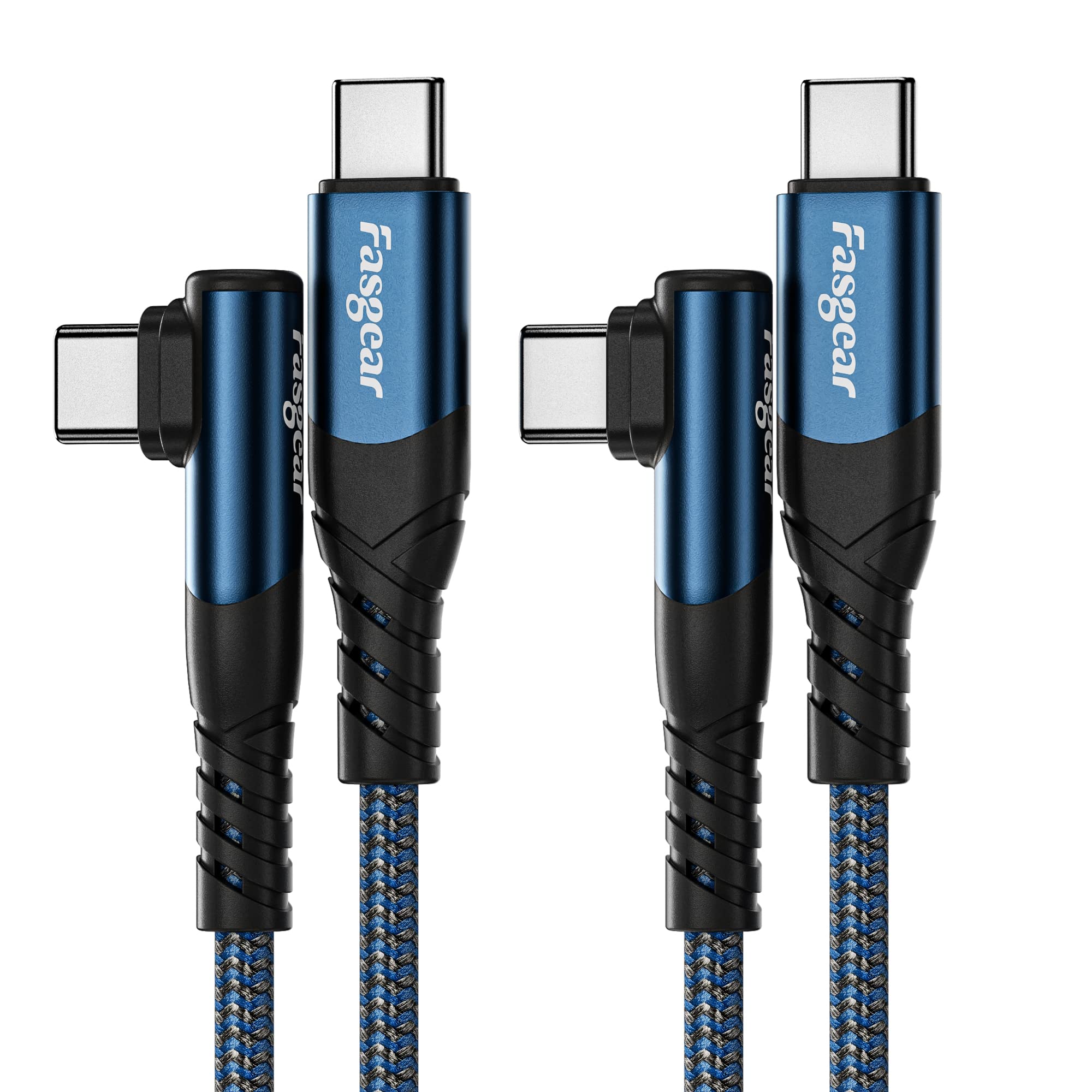 Fasgear USB C to USB C cable, 2 Pack 1.8m 60W Type C to Type C Right Angle 90 Degree, PD Fast Charging Charger Lead Compatible for Galaxy S22 S21 Mac-Book i-Pad Pro (6ft, 2 Blue) — image 1