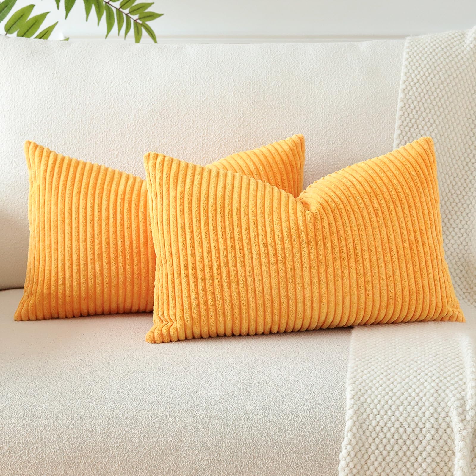 JOTOM Set of 2 Soft Corduroy Striped Cushion Covers 30x50 cm Boho Decorative Throw Pillow Covers Lumbar Cushion Case Couch Home Decor Pillowcases for Sofa Bedroom 12x20 Inch (Orange Yellow) — image 1