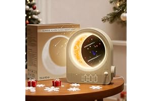 blonbar Sunrise Alarm Clocks for Bedrooms, Stepless Dimmable Moon Lamp Dual Alarm Clock Wake Up Light with 12Levels Volume for Heavy Sleepers, 10 Natural Sounds with Timer, Gifts for Women