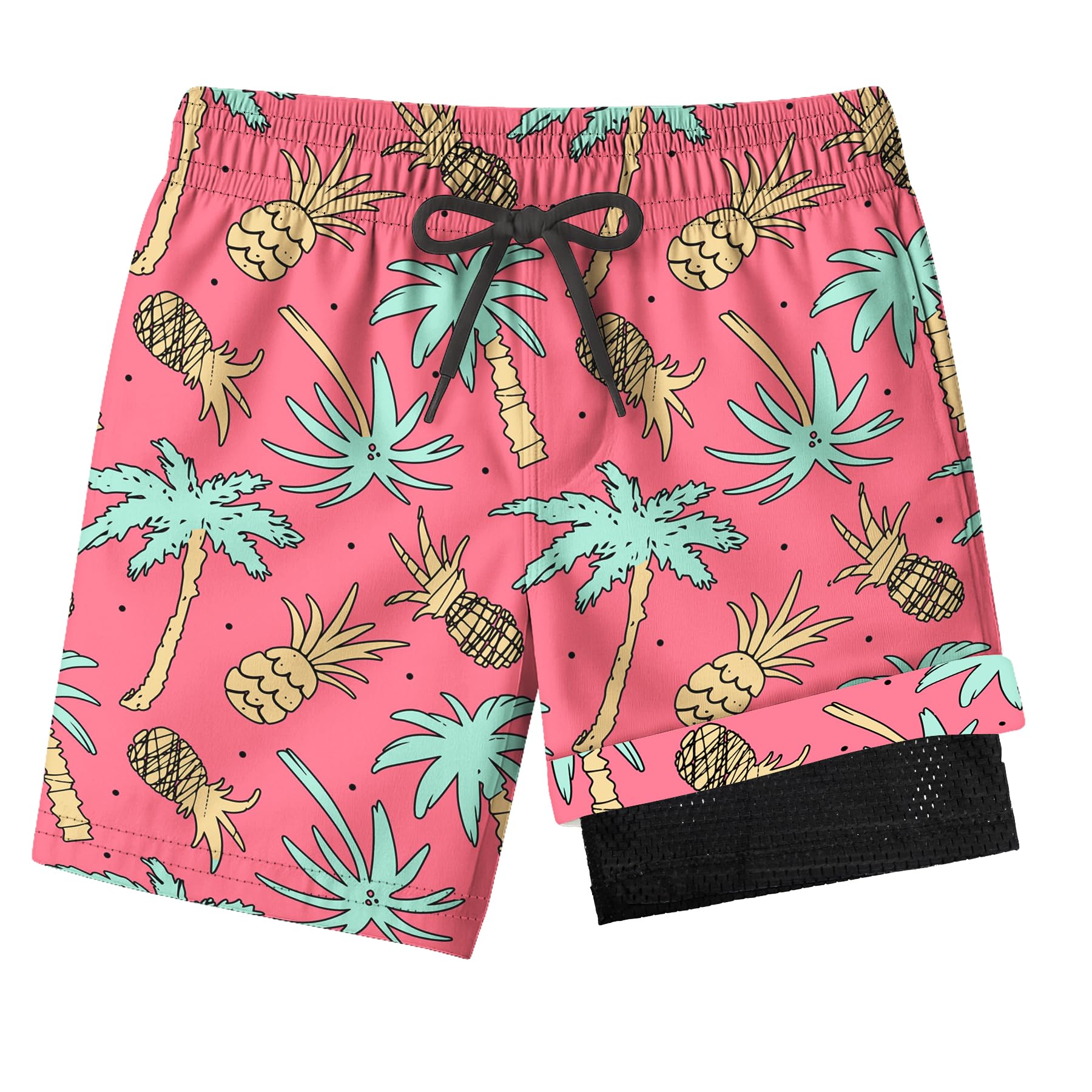 Photo 1 of Boys Swim Trunks with Compression Liner for 7-16 Years,Pineapple Pattern Quick-Dry Swim Shorts for Kids Teens, Breathable Sun Protection Board Shorts, Adjustable Drawstring Swimsuit with Pockets