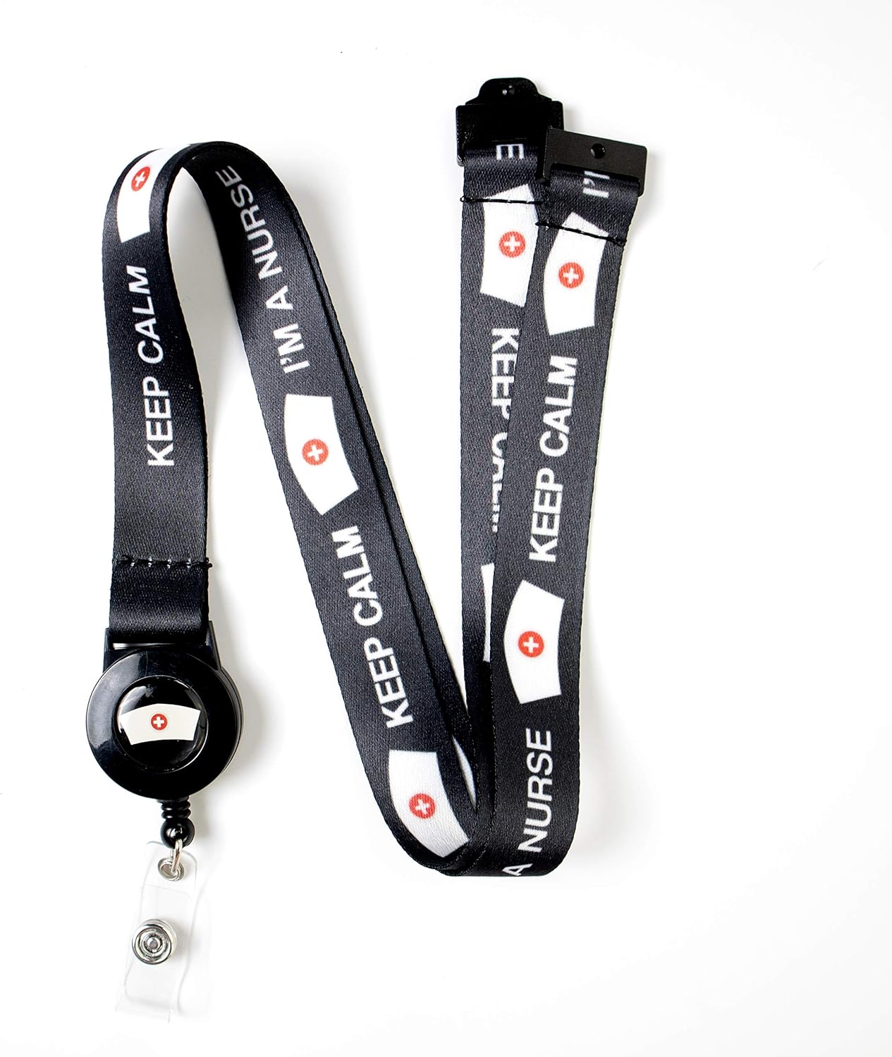 RockNerdy - Keep Calm I’m a Nurse Lanyard Keychain with Retractable Badge Reel and Metal Clasp - Nurse Badge Holder for Keys USB - ID Holder Keychain for Women Men - Nursing Gift (1 Lanyard)