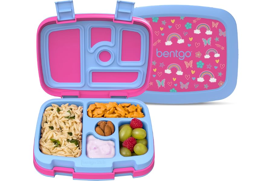 Bentgo Kids Prints Leak-Proof, 5-Compartment Bento-Style Kids Lunch Box - Ideal Portion Sizes for Ages 3-7, Durable, Drop-Pro Book