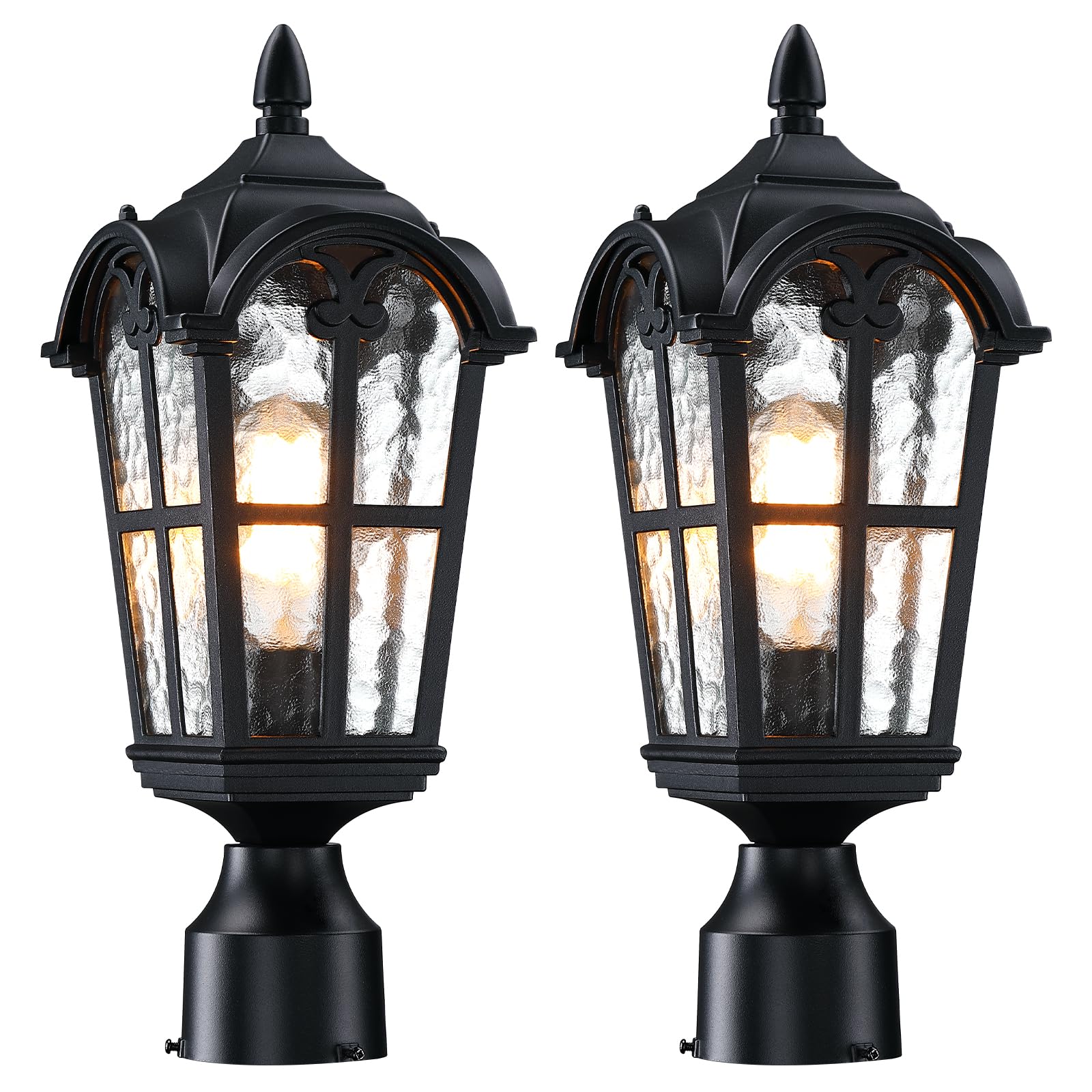 Photo 1 of YSN 16.5" Outdoor Post Lights 2 Pack, Black Lamp Post Light Fixture, Pillar Lights Outdoor Pole Light with Water Ripple Glass, Waterproof Outside Lamp Post for Yard Garden Pathway, Not Include Base