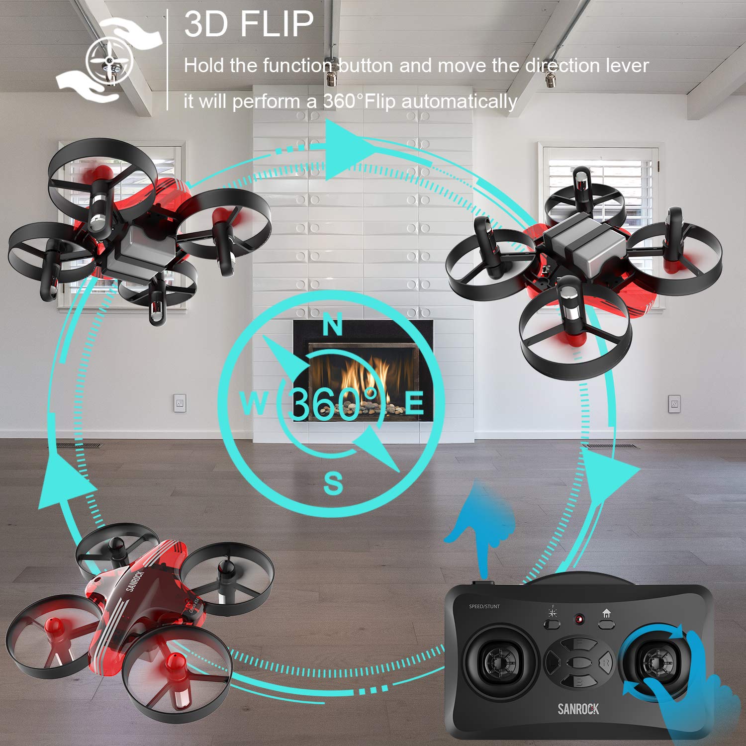 SANROCK Drone for Kids GD65A Mini Quadcopter Nano Hovering Drone for Kids with Altitude Hold Mode, One Key Return, Headless Mode, 3D Flip, 3 Speed Switchable, 2 Batteries, Red