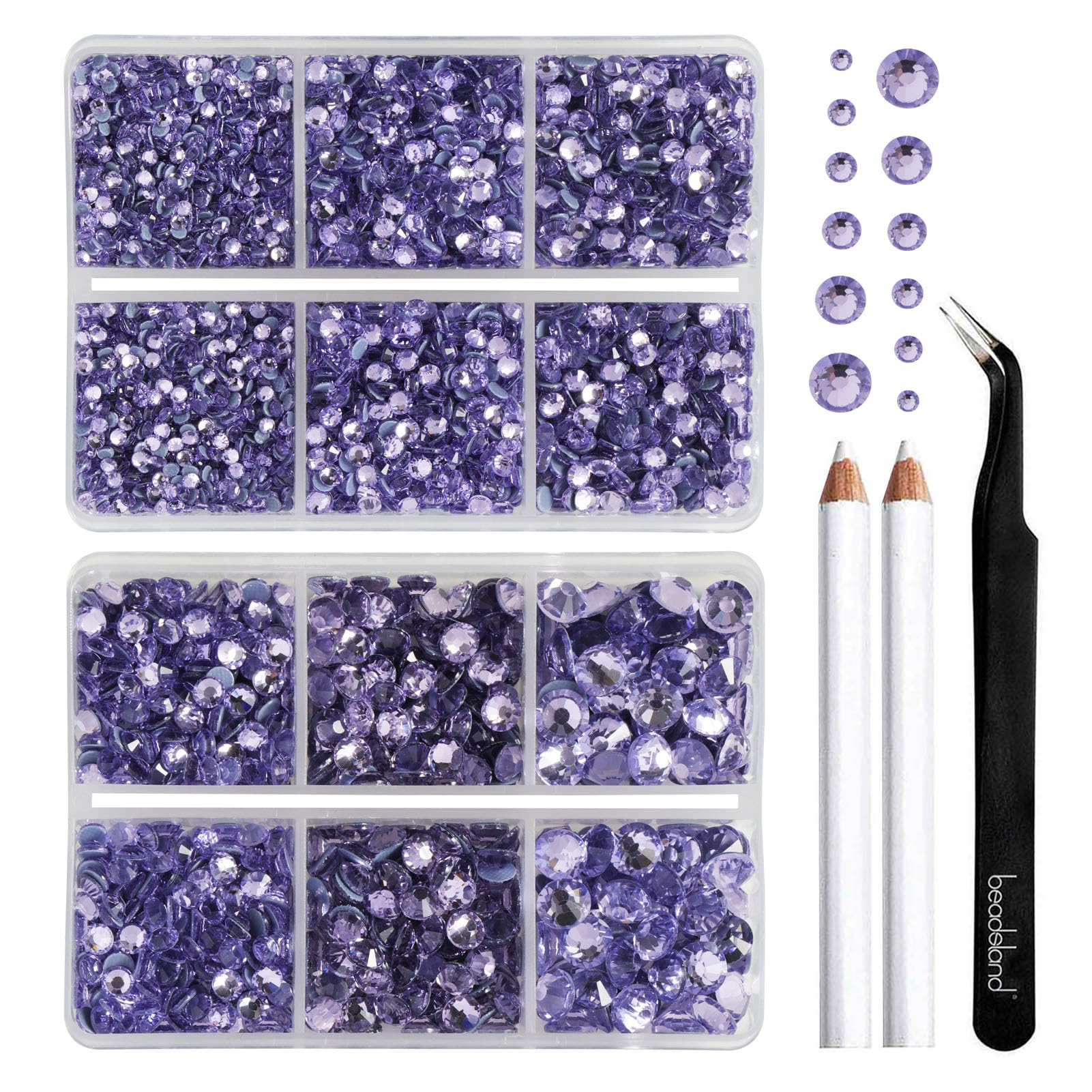 BEADSLAND Hotfix Rhinestones,6080PCS Violet Rhinestones for Clothes Crafts Mixed 6 Sizes with Wax Pencil and Tweezers Kit,SS6-SS30,Violet