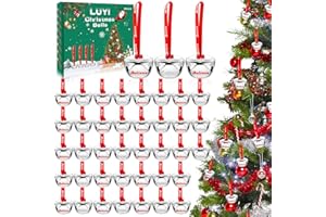 LUYI 40 Sets Christmas Bells Ornaments, Christmas Believe Bells Bulk Polar Express Decorations Xmas Party Gifts Favors Silver Sleigh Jingle Bells for Christmas Tree Home Decoration(1.6 Inch)
