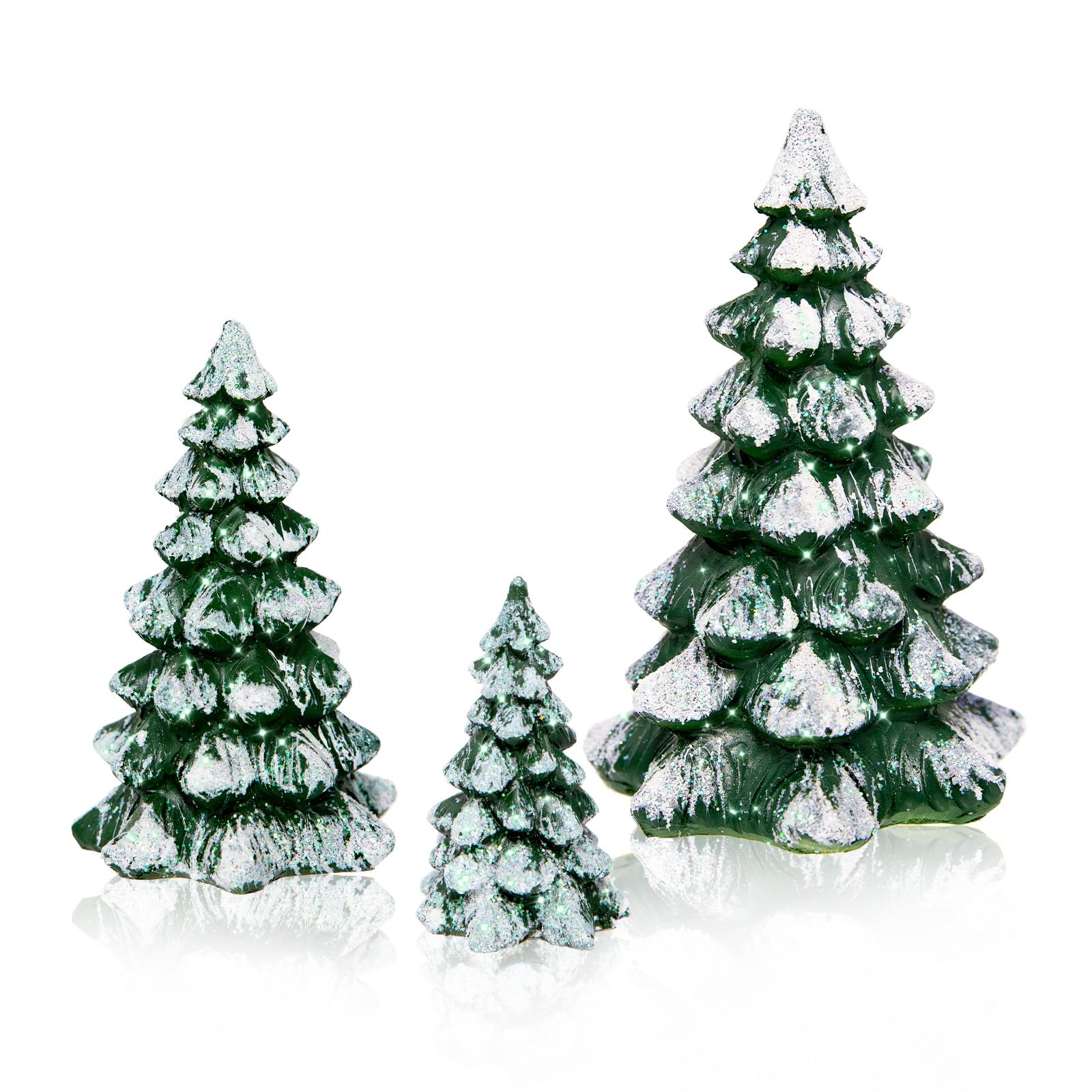 Photo 1 of ***DAMAGED - SEE NOTES/PICTURES*** ZTTM 3 Pieces with a Sense of Layering and Staggered Heights Winter Wonderland Village Scene Pines Accessory Figurine Set, Christmas Village Trees Decorations,Green
