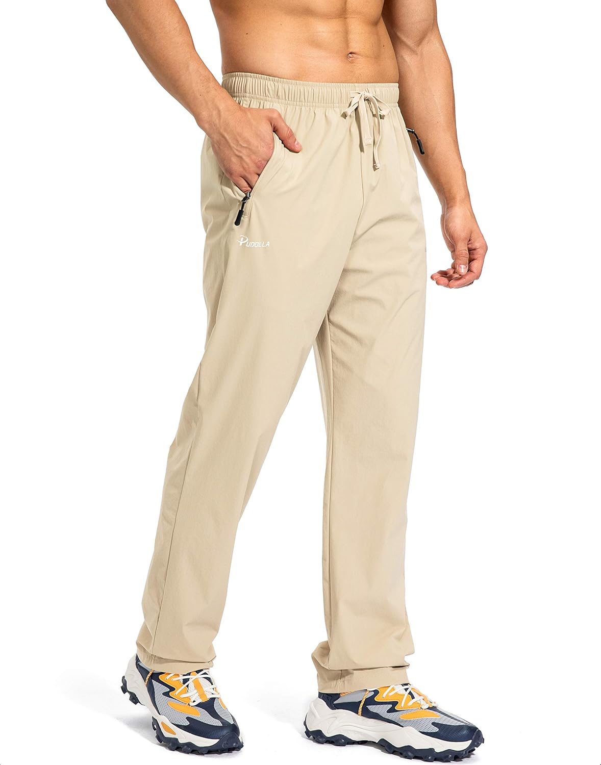 Pudolla Men's Workout Athletic Pants Elastic Waist Jogging Running Pants for Men with Zipper Pockets: Clothing