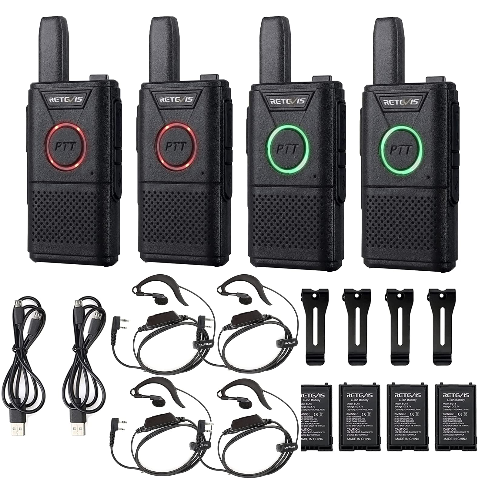 Retevis RT618 Mini Walkie Talkie, Professional PMR446 Long Distance 2 Way Radio, Dual PTT Portable Two Way Radio Communication for Family Camping, Business(Black, 4 Pack) — image 1