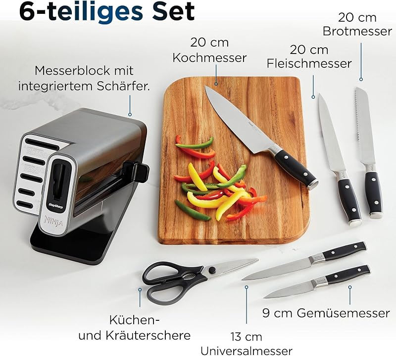 Foodi StaySharp Messerblock, 6-teilig, mit Schärfer, Edelstahl