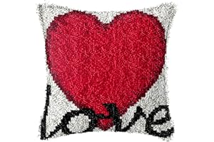 ZFFLYH Latch Hook Kits for Adults DIY Throw Pillow Cover, DIY Crochet Yarn Kits Needlework Crafts Arts with Printed Canvas Home Decor Festival Gift 17X17inch,Heart Love