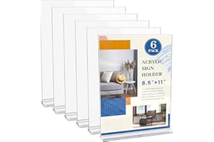 Hmdivor 6 Pack Acrylic Sign Holder 8.5 x 11 Inch, Clear Sign Holder Double Side for Menu, Paper, Document, Picture, Suitable for Hotel, Office, Wedding Restaurant Table Top