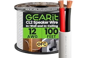 GearIT 12/2 Speaker Wire (100 Feet) 12AWG Gauge - in Wall Audio Speaker Wire Cable / CL2 Rated / 2 Conductors - OFC Oxygen-Free Copper, White 100ft