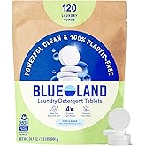 BLUELAND 100% Plastic-Free Laundry Detergent Tablets, 120ct, Free &amp; Clear | Lifts Tough Stains and Odors, Safe for Sensitive Skin, Eco-Friendly Alternative to Pods, Sheets &amp; Liquid, Septic Safe