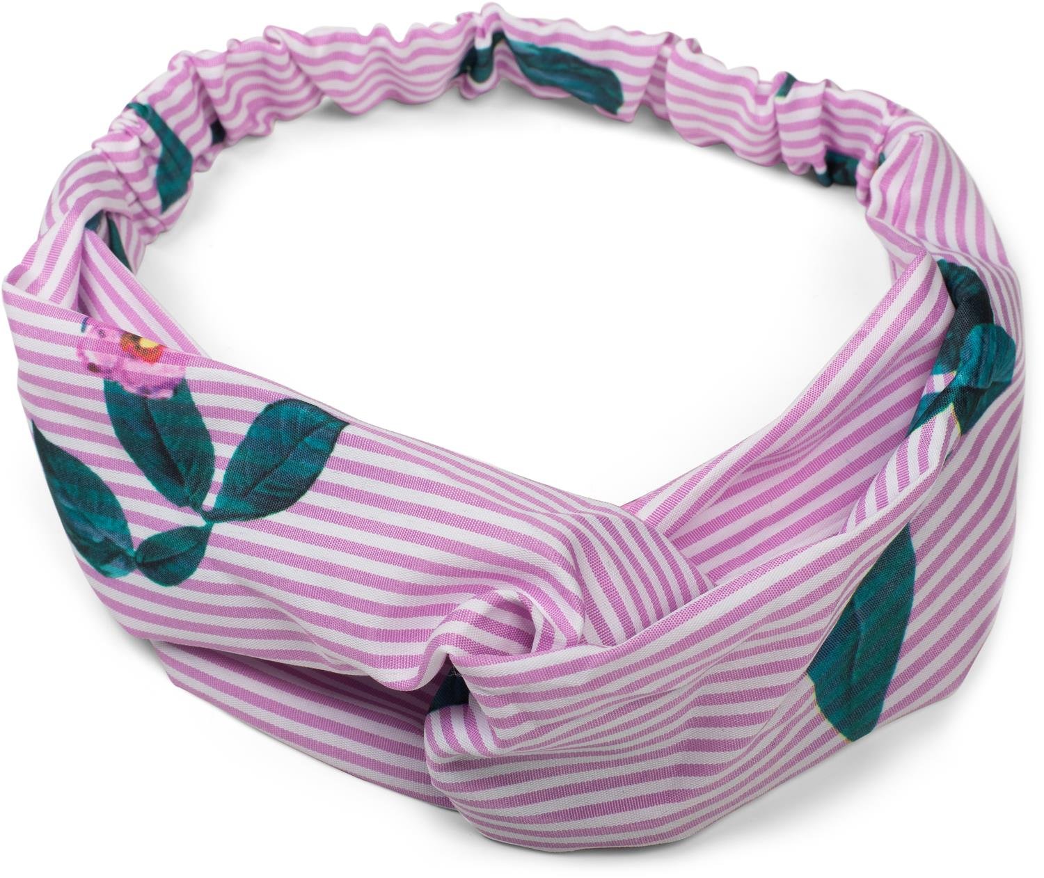 styleBREAKER striped elasticated hairband with twist knot and flowers, headband, ladies 04026013, color:Pink-white