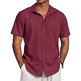 COOFANDY Men's Beach Summer Shirts Linen Texture Shirts Short Sleeve Casual Button Down Shirt