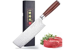 KITORY Damascus Nakiri Knife 7" - Usaba Japanese Style Kitchen Knife - Razor Sharp 73-Layers 10Cr15CoMoV Damascus Steel Blade