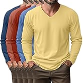 August Alley 5 Pack Men's Long Sleeves Shirts V Neck Raglan Curved Hem Plain Basic Tee Fall Tops Multipack