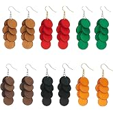 Bohemian Wooden Layered Disc Dangle Earrings, Boho Style Round Drop Earrings for Women, Lightweight Statement Jewelry for Daily Wear &amp; Party