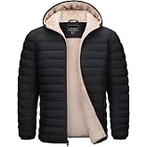 Cotrasen Mens Puffer Jacket Sherpa Lined Water Resistant Hooded Winter Coat | Warm, Insulated, Windproof Bubble Jackets, Full Zip, 3 Pockets, Mid-Weight, Cold Weather, Casual, Outdoor, Travel, Hiking