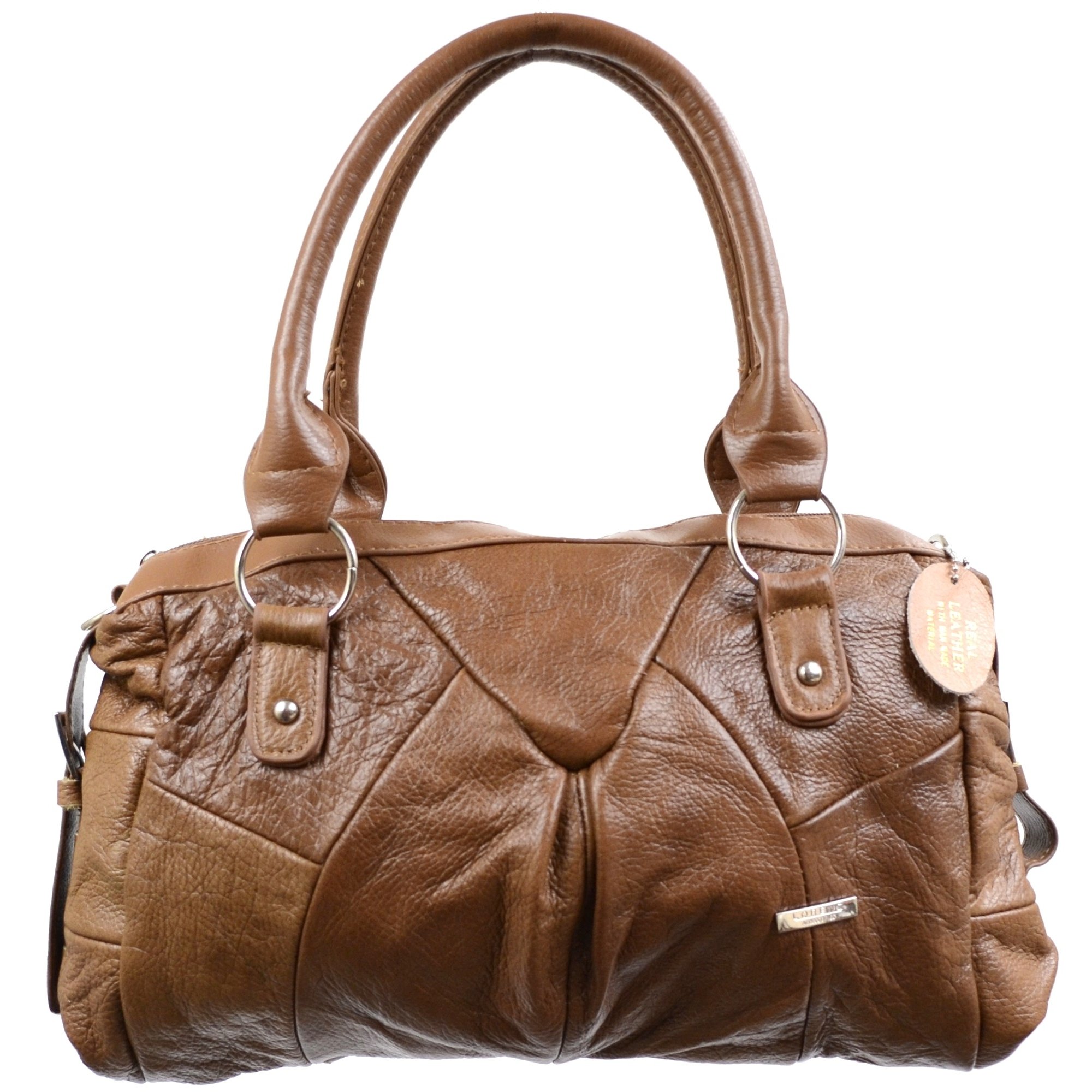 Ladies Leather Shoulder Bag with Detachable Adjustable Shoulder Strap. Side Buckle Design (Tan)