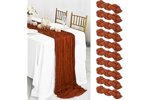 Lykoow 10 Packs Terracotta Cheesecloth Table Runner, 10Ft x 35" Rust Rustic Gauze Boho Wedding Table Runner Decoration, Wedding Table Decor Table Cloth for Wedding Party Bridal Shower Table