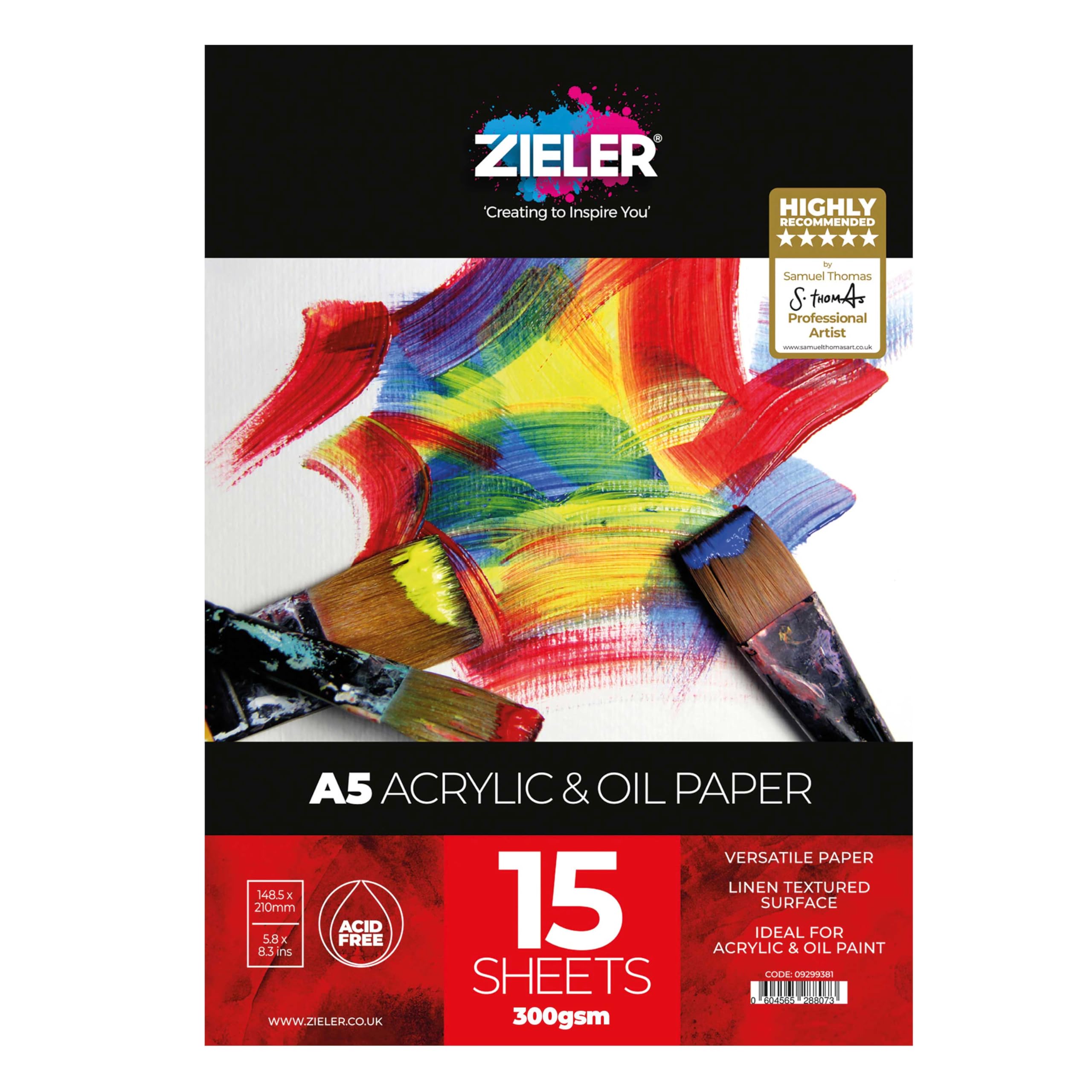 Acrylic & Oil Painting Pad - 300gsm, 15 Sheets - by Zieler® Linen Textured Surface & Acid Free. Ideal for Acrylic & Oil Painting. Made in UK (A5) — image 1