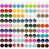 LECEHIVO 108 Pcs Colorful Pom Poms Keychain Bulk Pompoms Keychains Fuzzy Ball Keyring Thank You Gifts for Women Girls DIY (2.4 Inch)