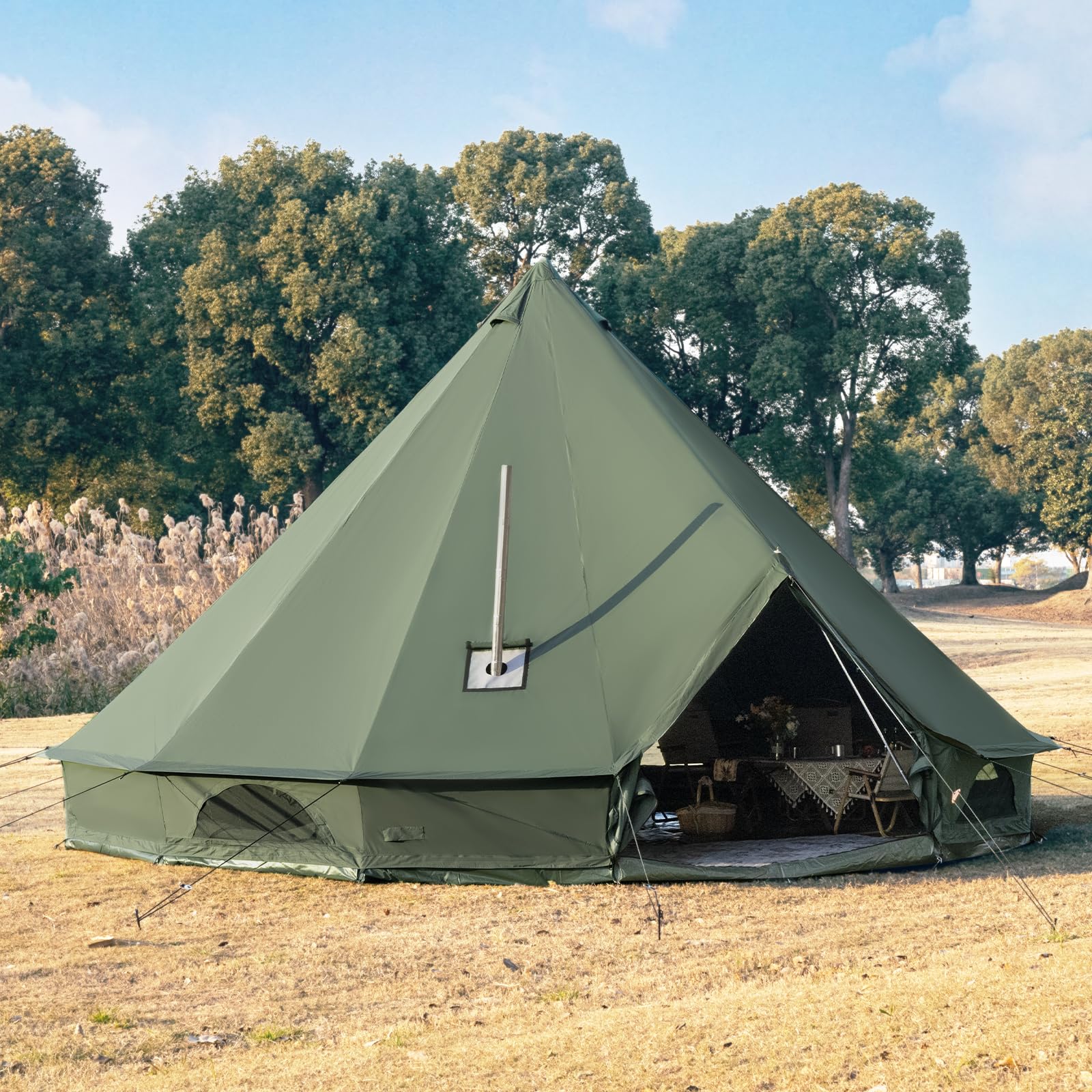 Photo 1 of *** USED/MINOR DAMAGE/UNKNOWN MISSING HARDWARE OR PARTS***WaldZimmer Canvas Bell Tent 19.7ft Green with Stove Jack and Zipped Removable Floor, Luxury Outdoor Glamping Yurt Cotton Tent for Family Truck Car Camping Hunting Party