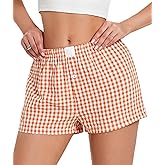 NUFIWI Women Y2k Pajamas Shorts Gingham Cute Pj Short Pants Plaid Lounge Shorts Sleep Bottoms Elastic Boxers Streetwear