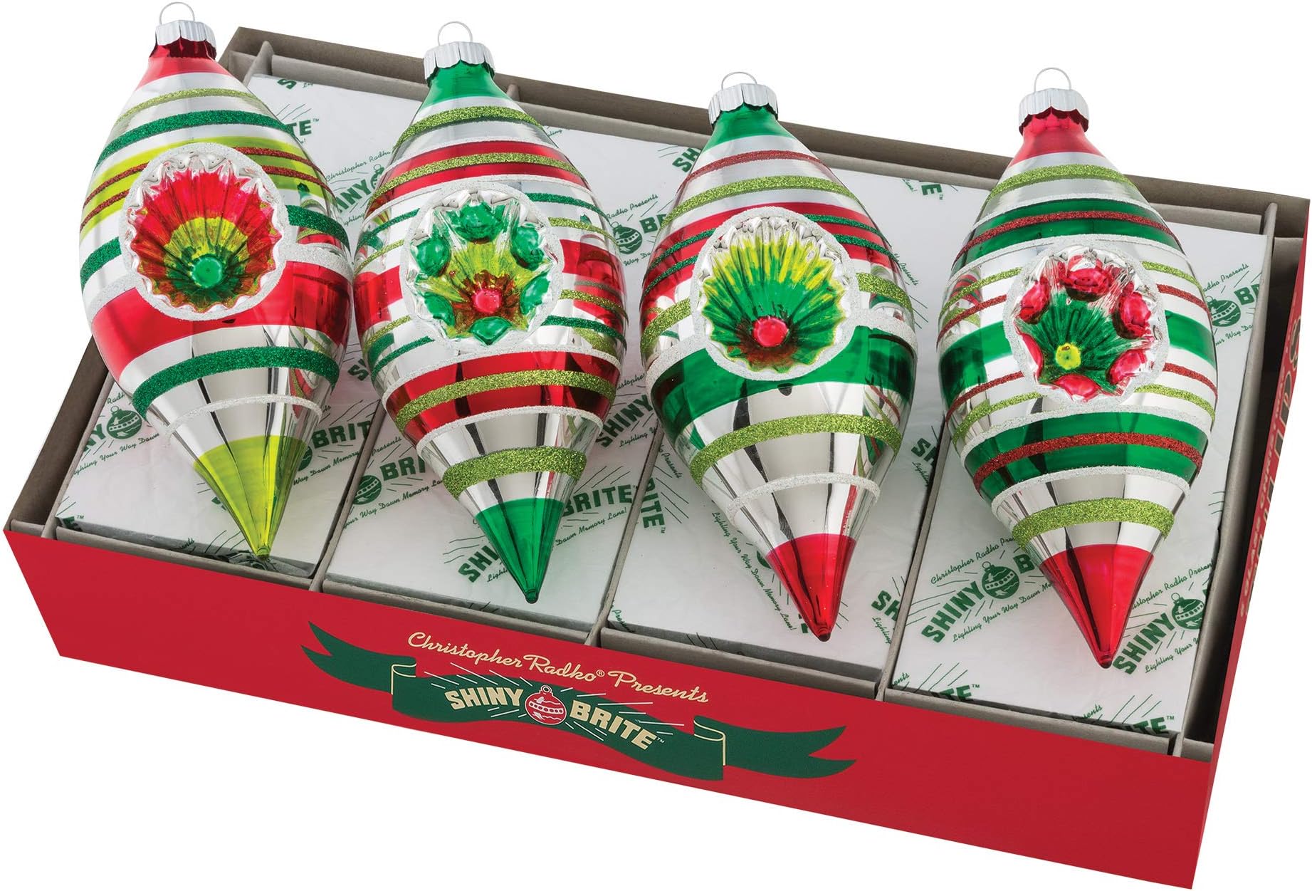 Shiny Brite Holiday Splendor 7" Tulip Reflector Ornaments - Set of 4