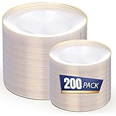 bUCLA 200PCS Clear and Gold Plastic Plates - Clear Disposable Plates with Gold Rim, Includes 100 PCS 10 inch Dinner Plates and 100 PCS 7 inch Dessert Plates for Party&Wedding