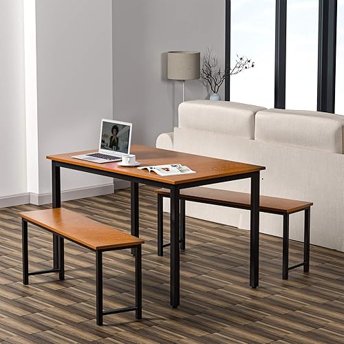 LTTROMAT 3 Pieces Dining Set, Kitchen Table and Chairs for 2-4, Perfect for Breakfast Nook, Living Room, Brown