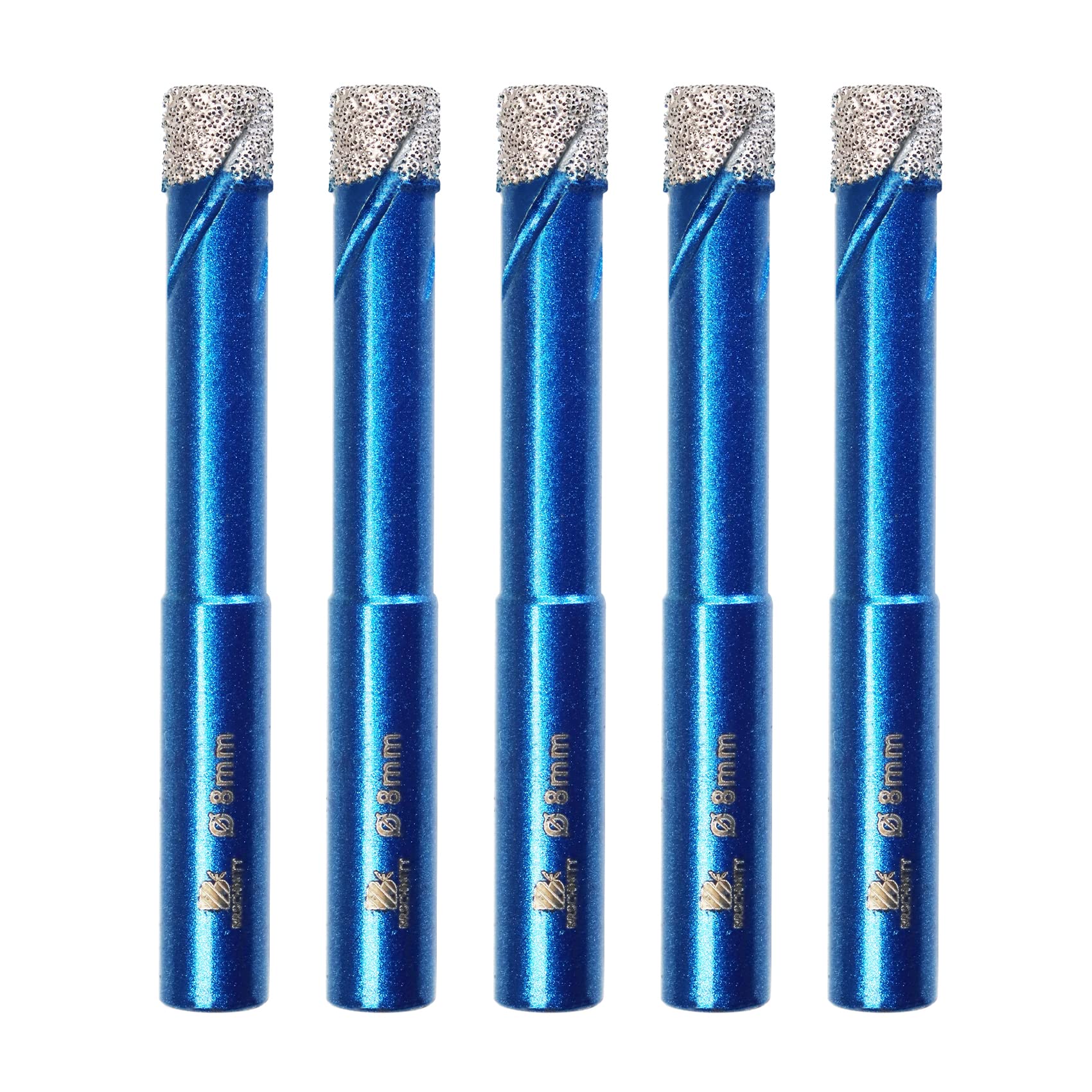 BRSCHNITT 5pcs/pack 8mm Diamond Hole Saw Core Drill Bit Set with Round Shank for Porcelain Tile, Ceramic, Stone, Granite, Marble, Hex Shank Dry Drilling Core Drill Bit Kit