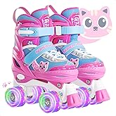 SUPER YOUNGSTER Adjustable Light Up Kids Unicorn Roller Skates for Girls Ages 4-6 5-8 8-12, Toddlers Beginner Cat RollerSkates