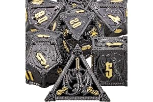 ARUOHHA Metal DND Dice Black Gold Dragons Dice Set with Gift Box, Role Playing Game Dungeons Polyhedral RPG D and D Dice D20 
