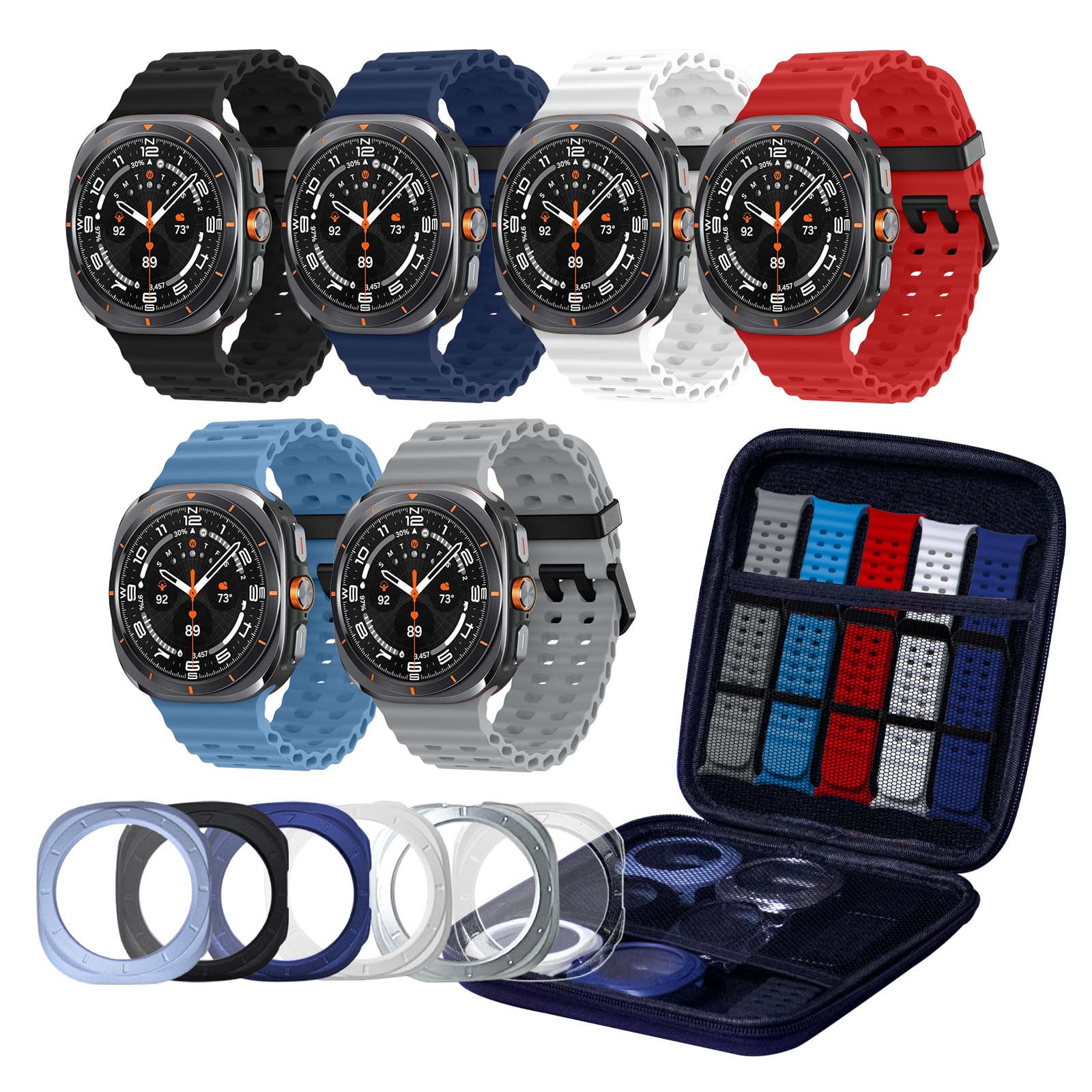 Photo 1 of 6 Pack Marine Silicone Band for Samsung Galaxy Watch Ultra Bands 47mm Men/Women,With 6 Protective Cases & Storage Bag,Waterproof Soft Sport Strap Compatible with Samsung Watch Ultra Band