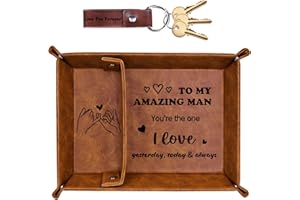 Funistree Gifts for Him, PU Leather Valet Tray and Keychain, Husband Birthday Gift Ideas, Unique Cool Husband Him Gifts for Anniversary, Best Husband Ever Gifts for Men Boyfriend