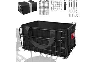 Aikolesa Bike Basket Front/Rear for Adult Bikes, Folding Large Rear Bicycle Basket with Removable Liner Bag Rainproof Cover