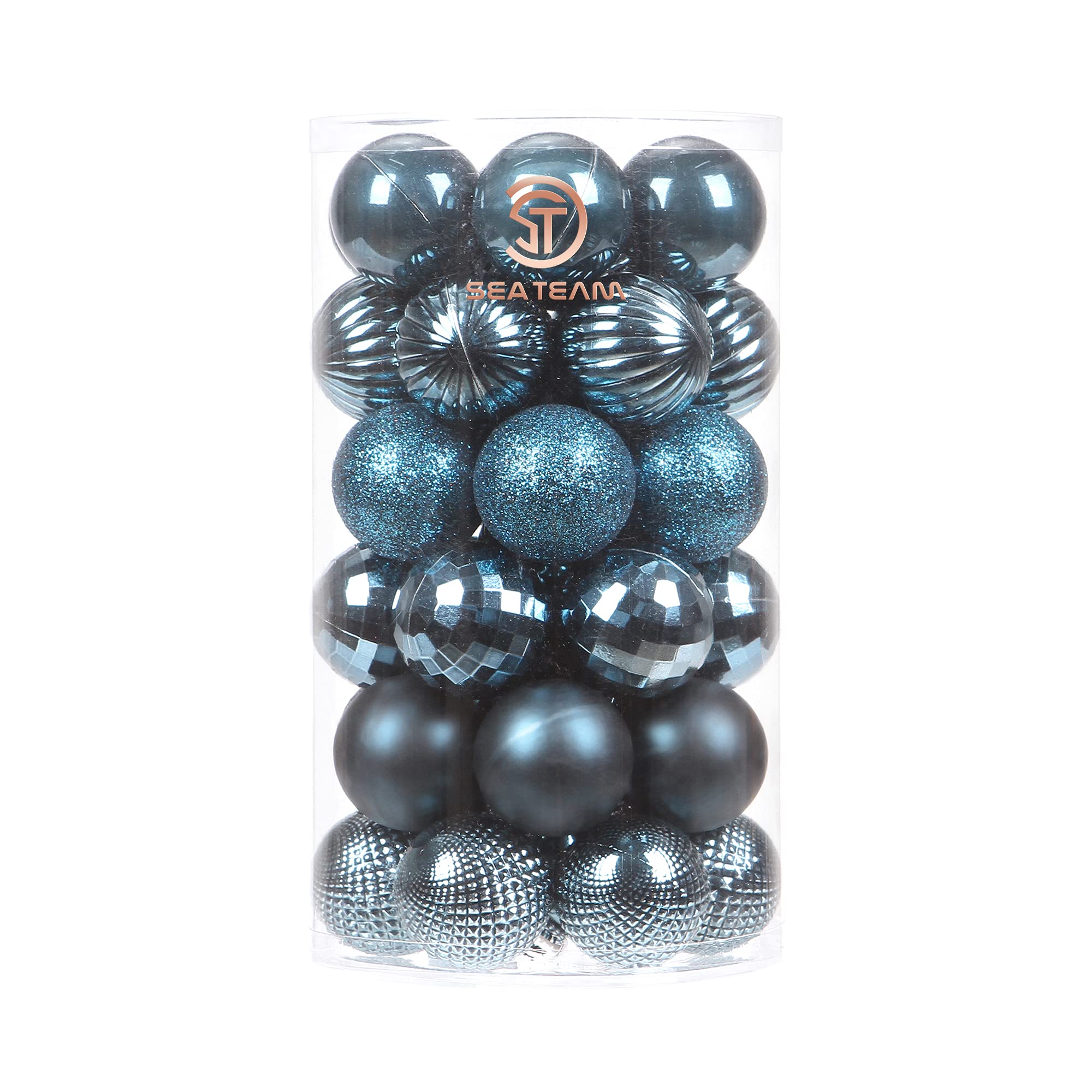 Sea Team 41-Pack Christmas Ball Ornaments with Strings, 40mm/1.57" Small Size Baubles, Shatterproof Plastic Christmas Bulbs, Hanging Decorations for Xmas Tree, Holiday, Wedding, Party, Stone Blue